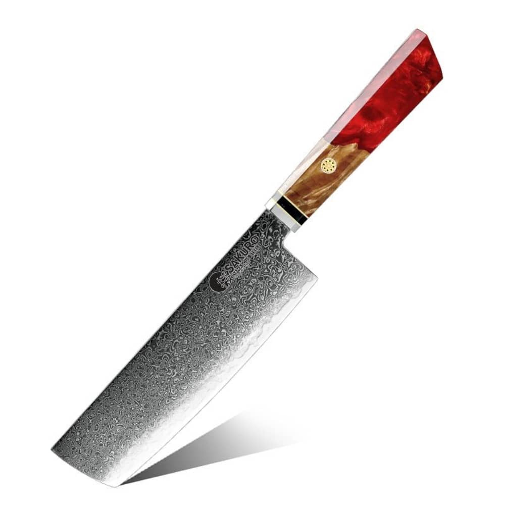 Japonský nůž Nakiri z damaškové oceli SaKuRo Red 17,8 cm