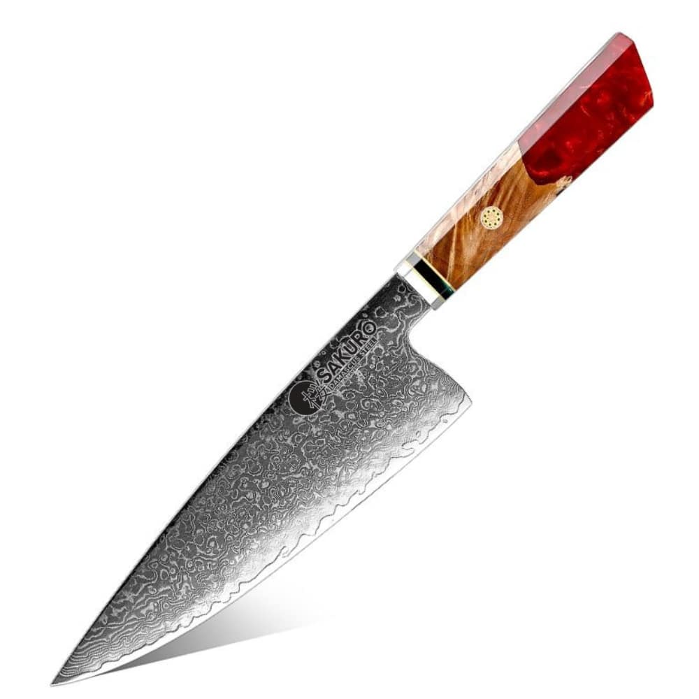 Japonský šéfkuchařský nůž z damaškové oceli SaKuRo Red 20,3 cm
