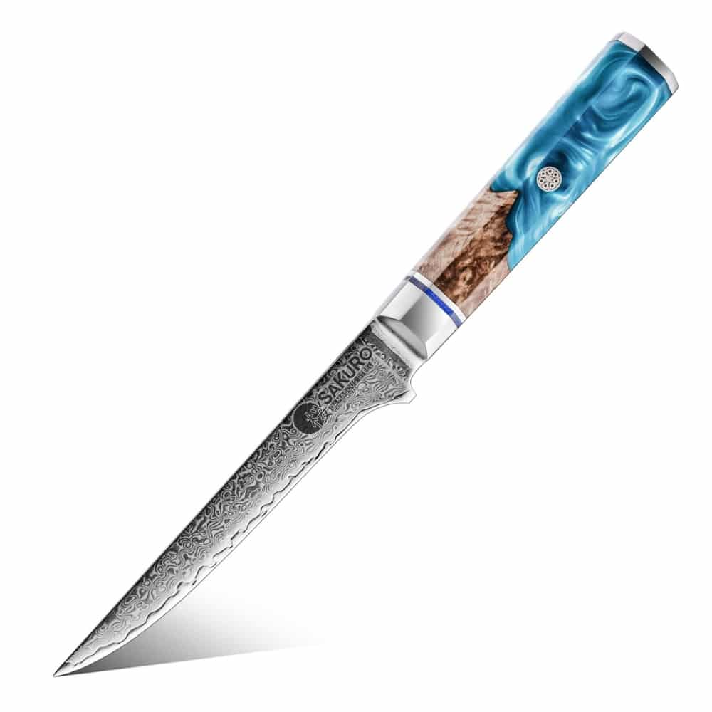 Vykošťovací kuchyňský nůž z damaškové oceli SaKuRo Blue 15,2 cm