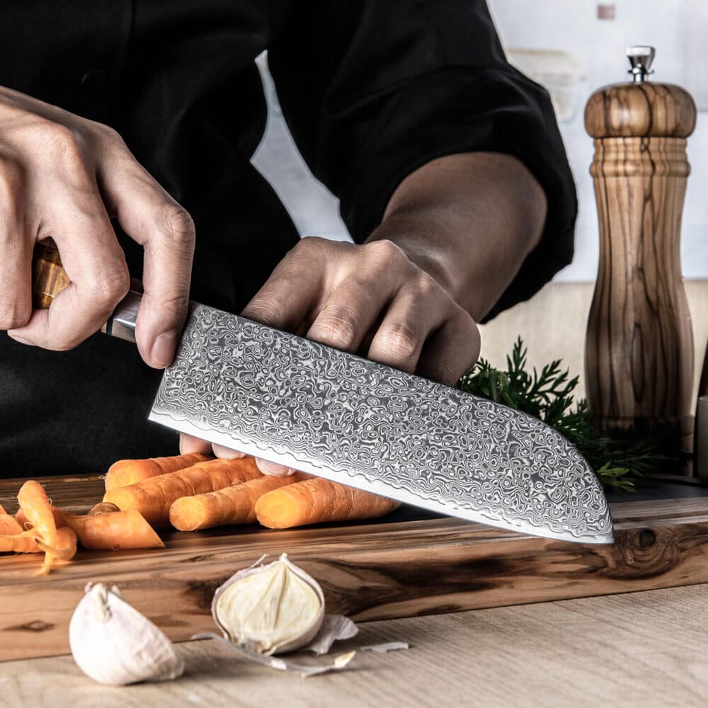 Santoku nůž z damaškové oceli SaKuRo Blue 17,8 cm