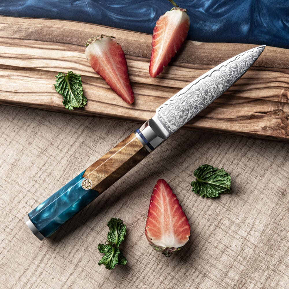 Loupací nůž z damaškové oceli SaKuRo Blue 8,9 cm
