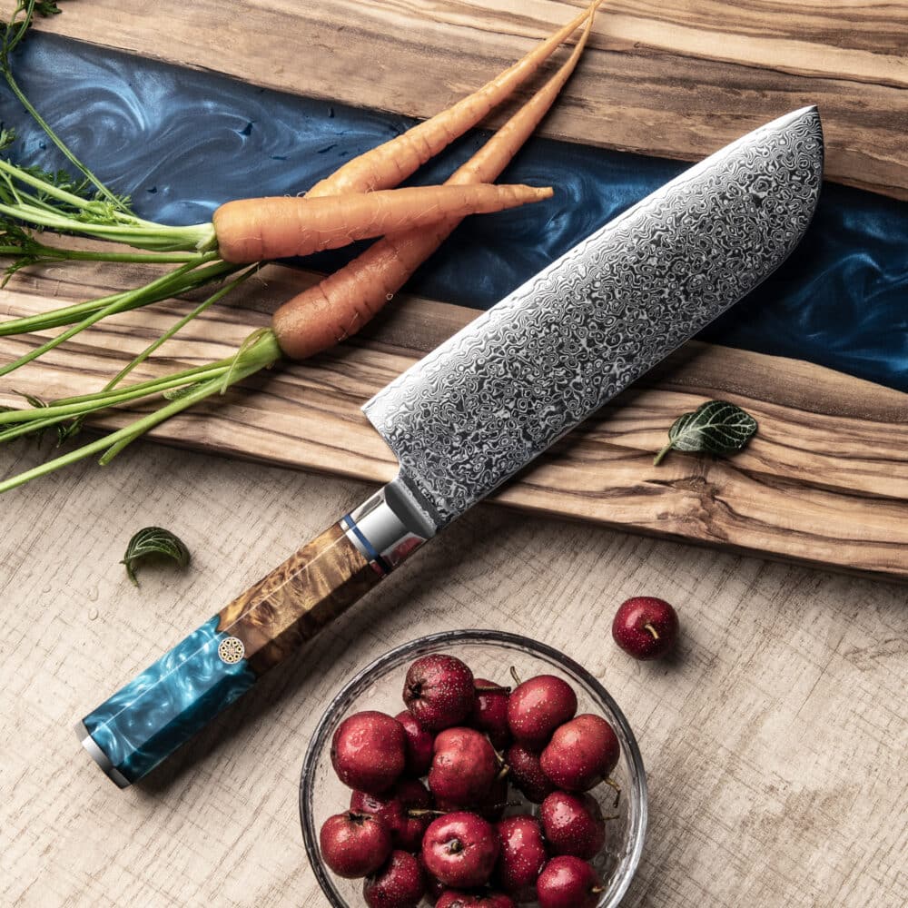 Santoku nůž z damaškové oceli SaKuRo Blue 17,8 cm