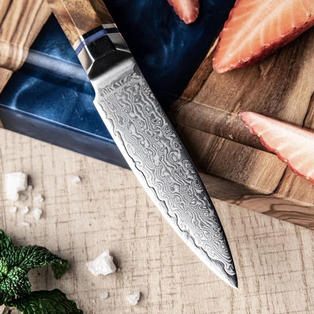 Loupací nůž z damaškové oceli SaKuRo Blue 8,9 cm