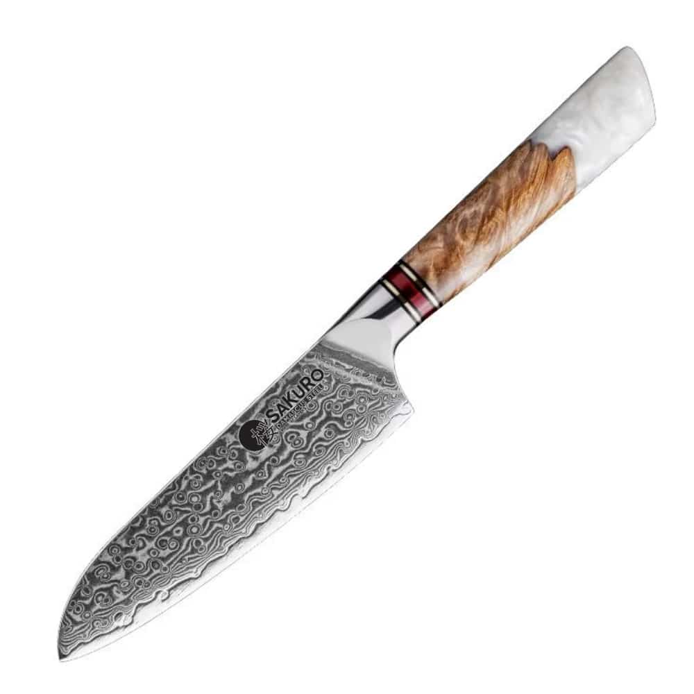 Santoku nůž z damaškové oceli SaKuRo White Resin 12,7 cm