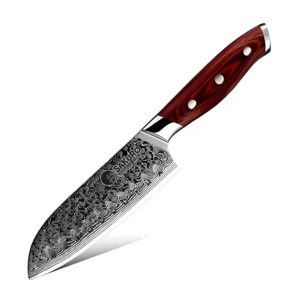 Santoku nůž z damaškové oceli SaKuRo Red Pakka 12,7 cm