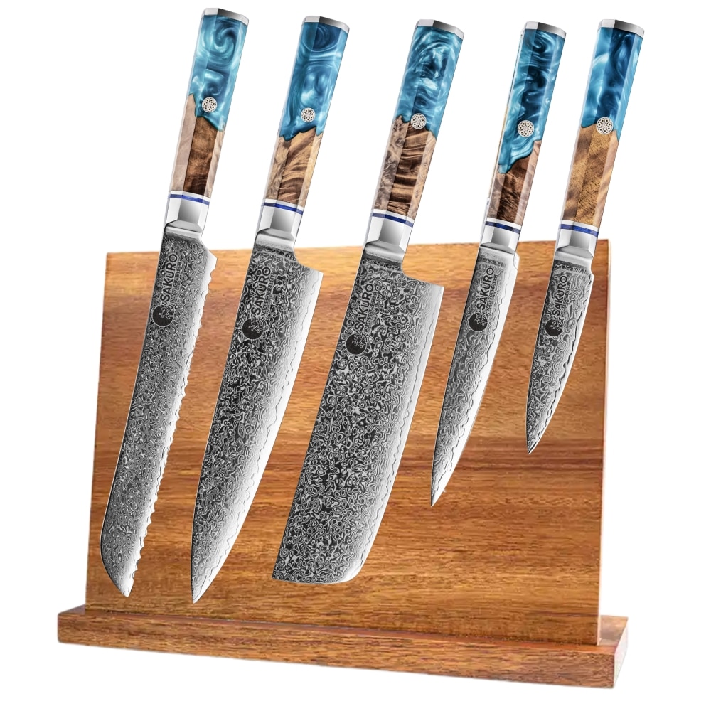Kuchyňský set 5 nožů SaKuRo blue z damaškové oceli