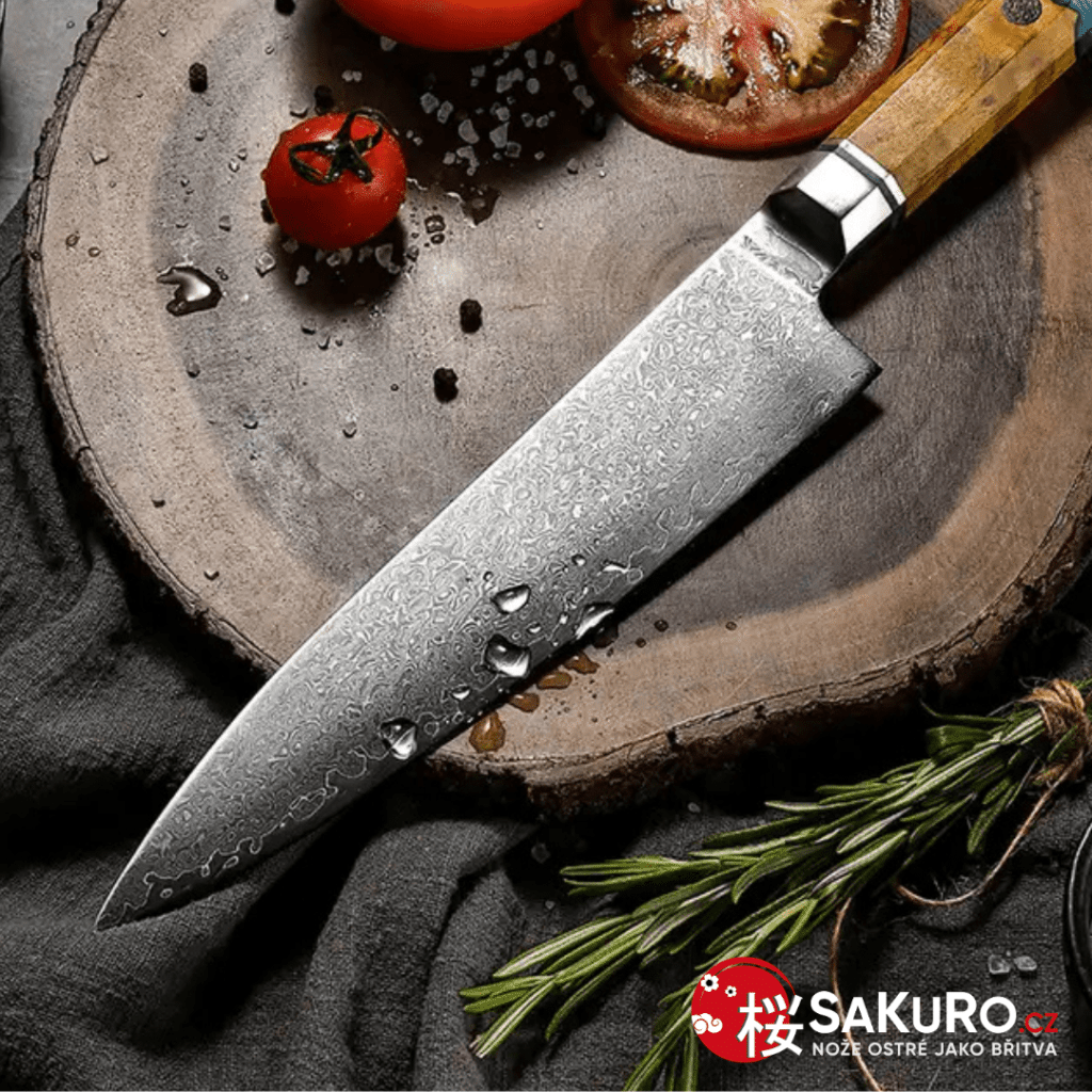 Šéfkuchařský nůž z damaškové oceli SaKuRo Blue 19,8 cm