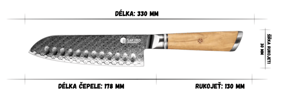 Sada 5 kuchyňských nožů z damaškové oceli, ocílkou a nůžkami SaKuRo Olive