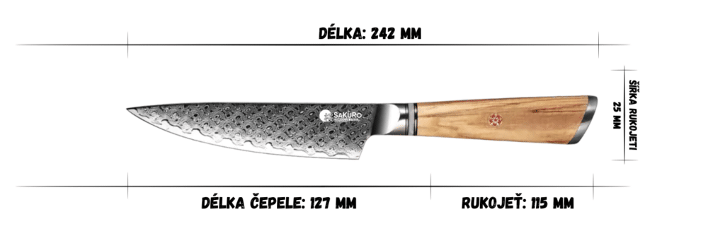 Sada 5 kuchyňských nožů z damaškové oceli, ocílkou a nůžkami SaKuRo Olive