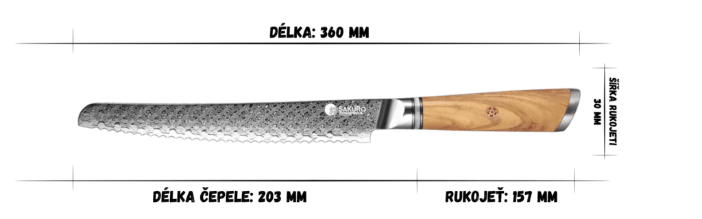 Sada 5 kuchyňských nožů z damaškové oceli, ocílkou a nůžkami SaKuRo Olive