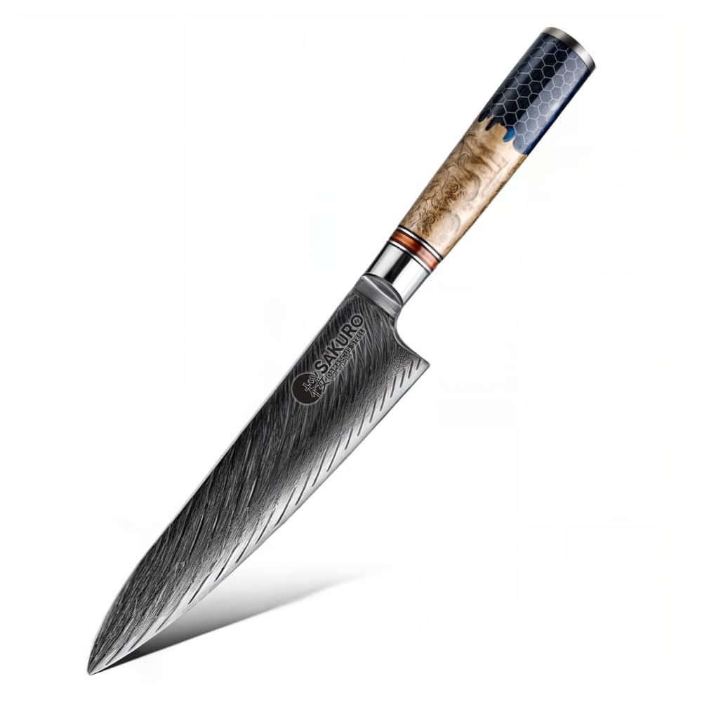 Japonský šéfkuchařský nůž z damaškové oceli SaKuRo Honey 19 cm