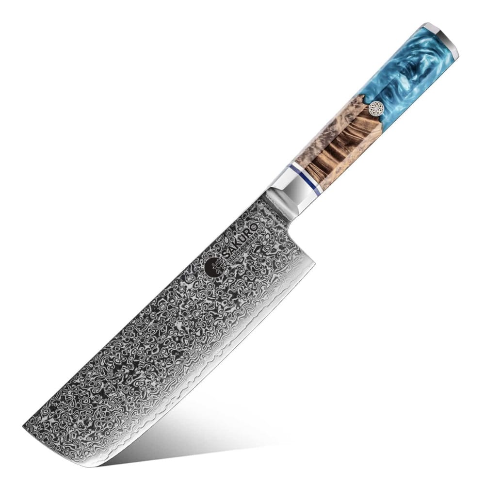Nakiri nůž z damaškové oceli SaKuRo Blue 17,8 cm