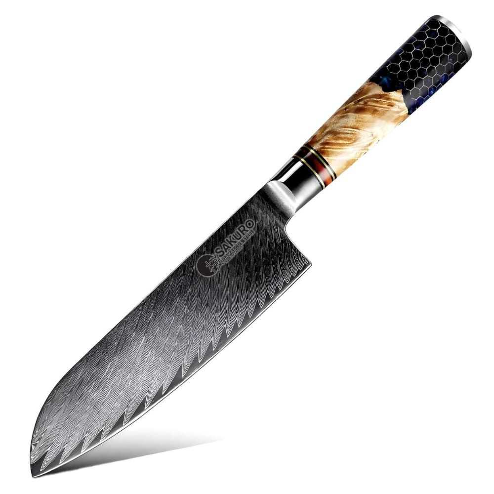 Japonský nůž santoku z damaškové oceli SaKuRo Honey 17,8 cm