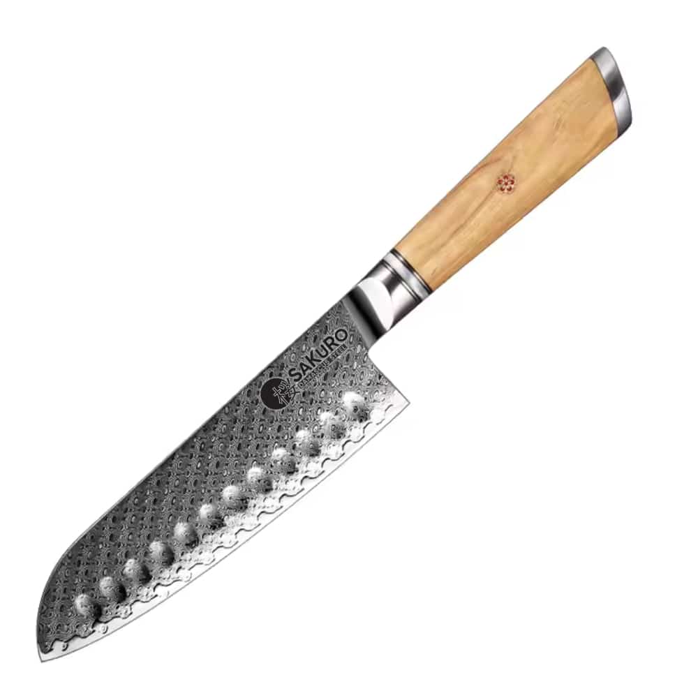 Santoku nůž z damaškové oceli SaKuRo Olive 17,8 cm