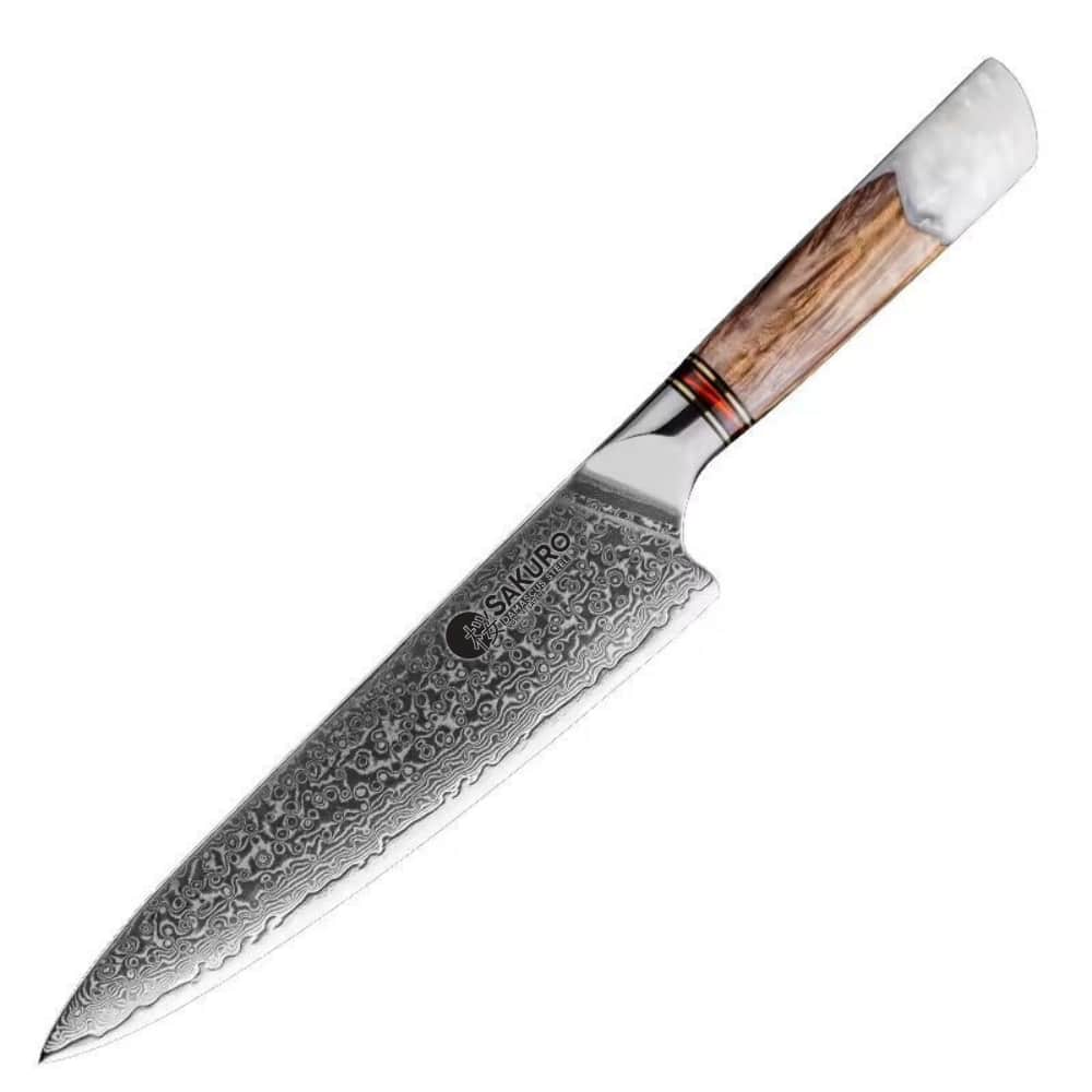 Japonský šéfkuchařský nůž z damaškové oceli SaKuRo White Resin 20,3 cm